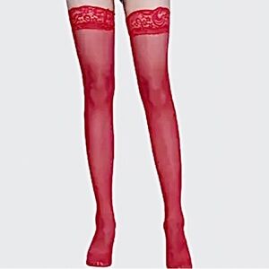 Women’s Sexy Red Sheer Thigh High Stockings Stretch Lace NEW
